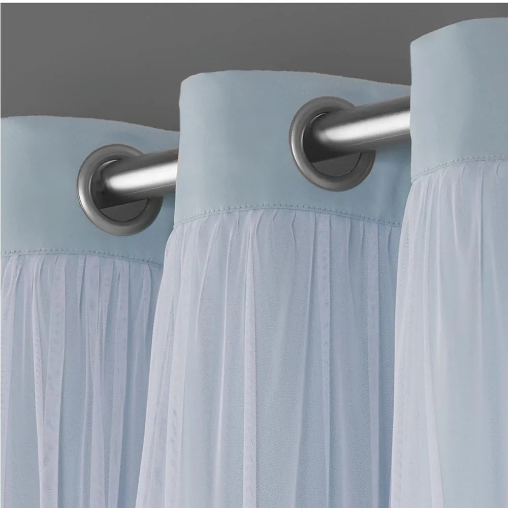 Light Blue and White Layered Grommet Window Curtains
